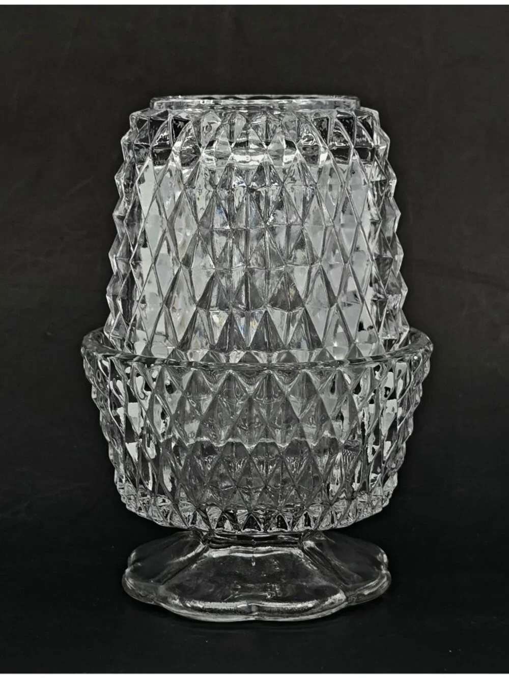 Vintage Diamond-Cut Clear Fairy Lamp, Fairy Light Candle Holder w/Pedestal Base - Picture 2 of 9